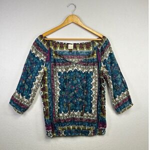 Sonoma Life Style Women's Printed 3/4‎ Sleeve Boho Peasant Tunic Top Size M
